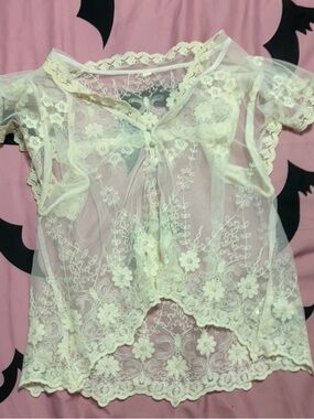 Sheer Cream Lace Short Sleeve Top
